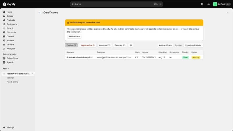 CertDesk — Resale Certificates