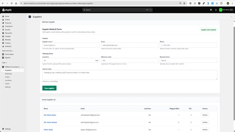 PODesk: Purchase Orders