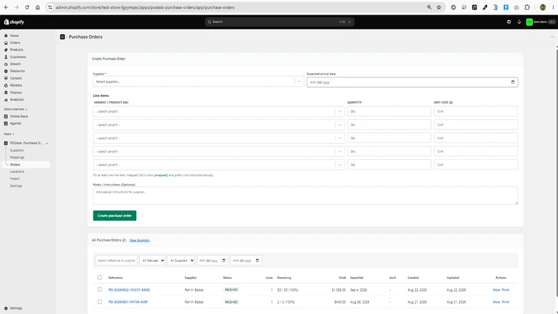 PODesk: Purchase Orders