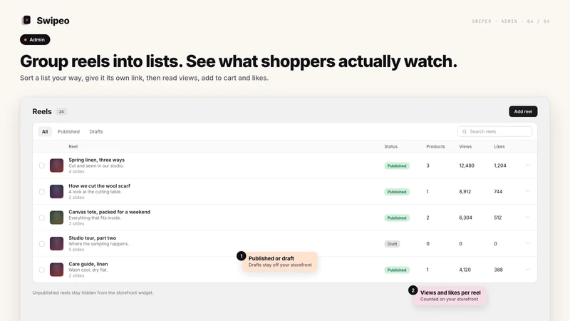 Swipeo: Shoppable Video Reels