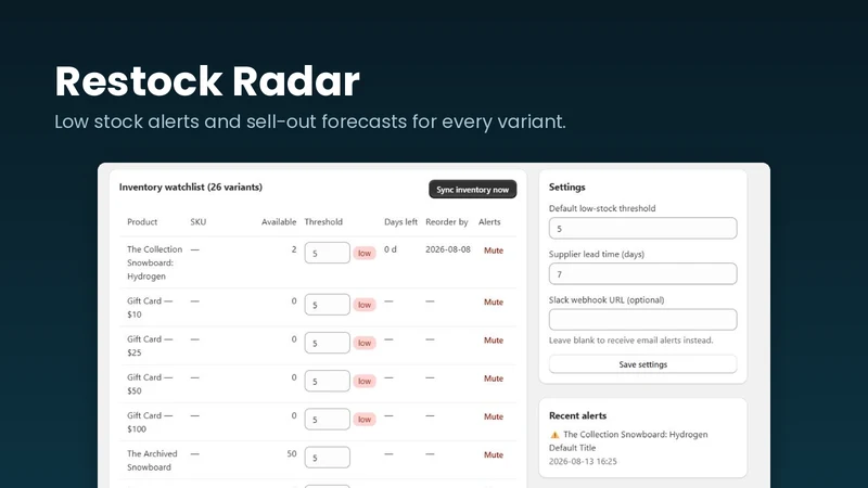 Restock Radar Low Stock Alert