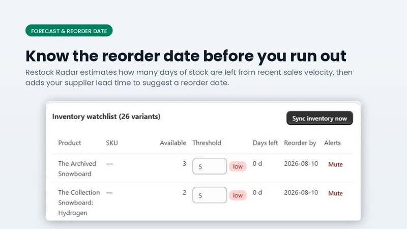 Restock Radar Low Stock Alert