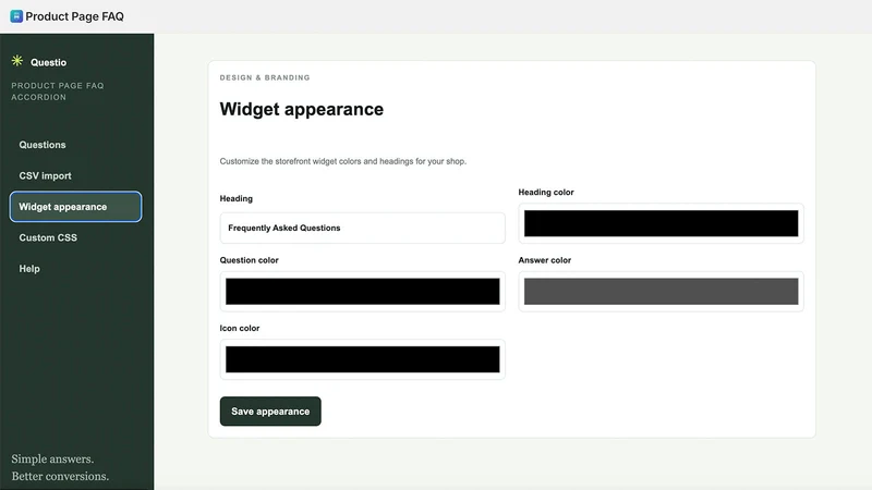 Questio: Product Page FAQ