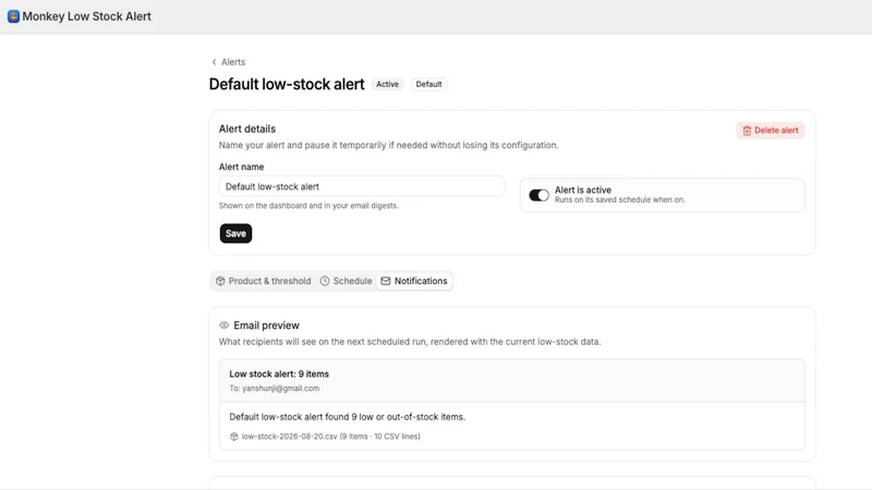Monkey Low Stock Alert