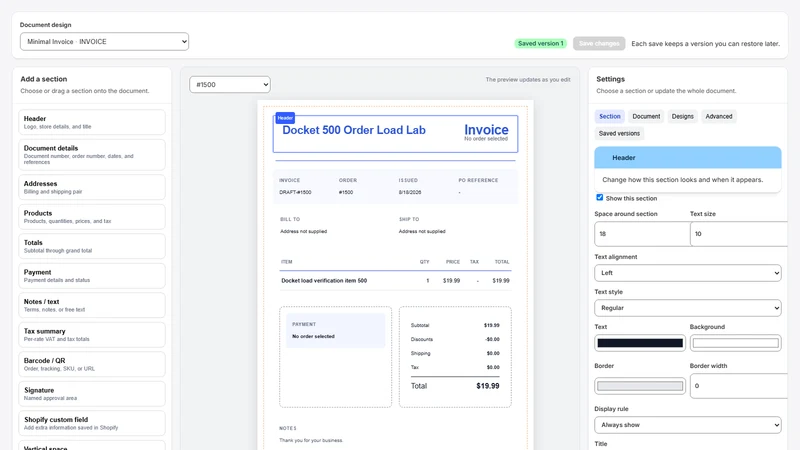 Docket: PDF Invoices & Print
