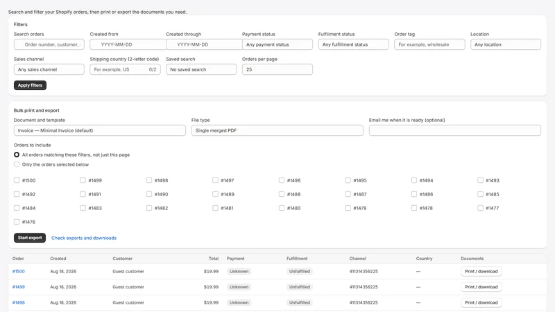 Docket: PDF Invoices & Print