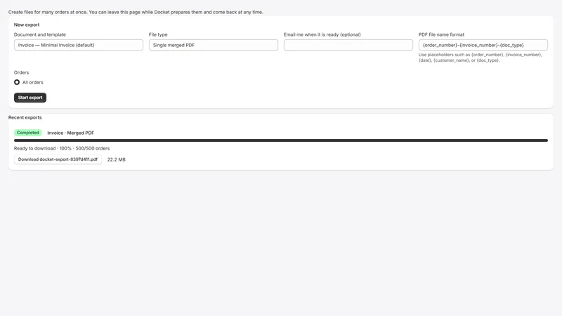 Docket: PDF Invoices & Print