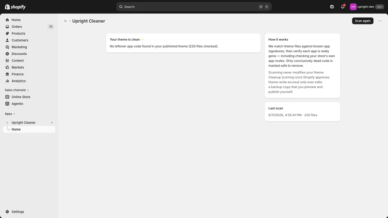 Upright: Theme Code Cleaner