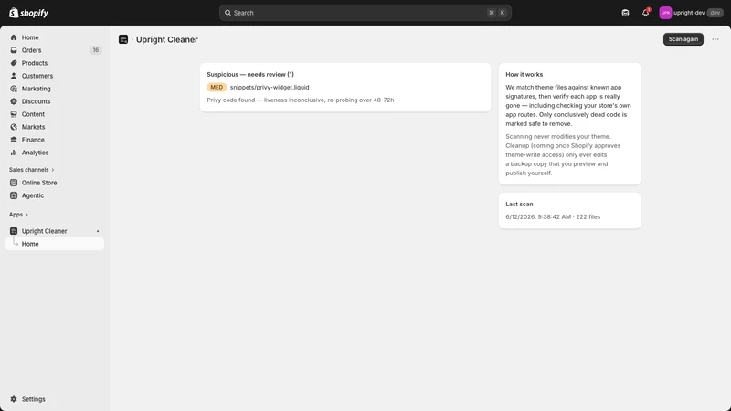 Upright: Theme Code Cleaner