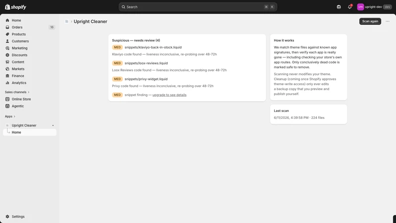 Upright: Theme Code Cleaner