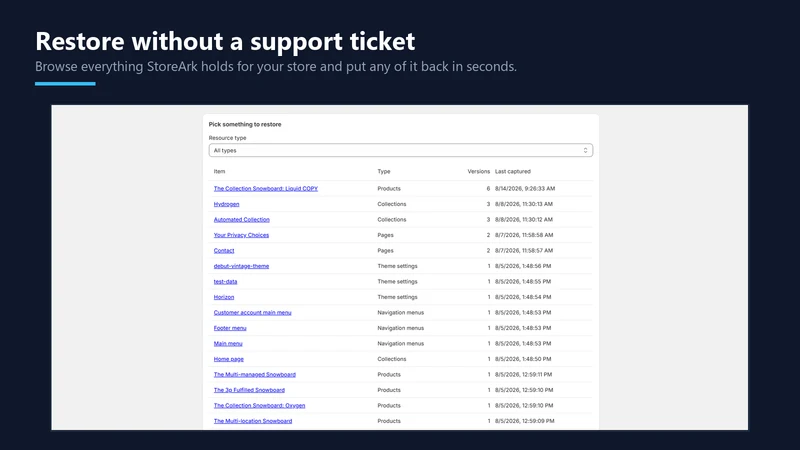 StoreArk ‑ Backup & Restore