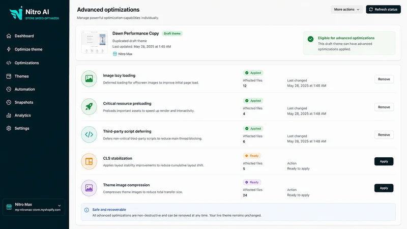 Nitro AI Store Speed Optimizer
