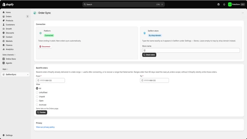 Sellfern Sync Order