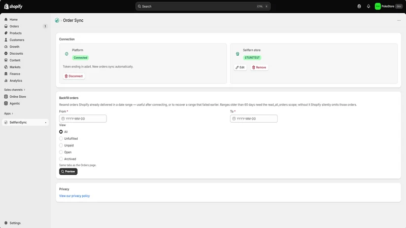 Sellfern Sync Order