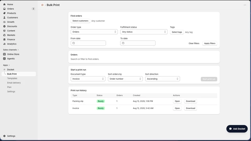 Docket: PDF Invoice Printer