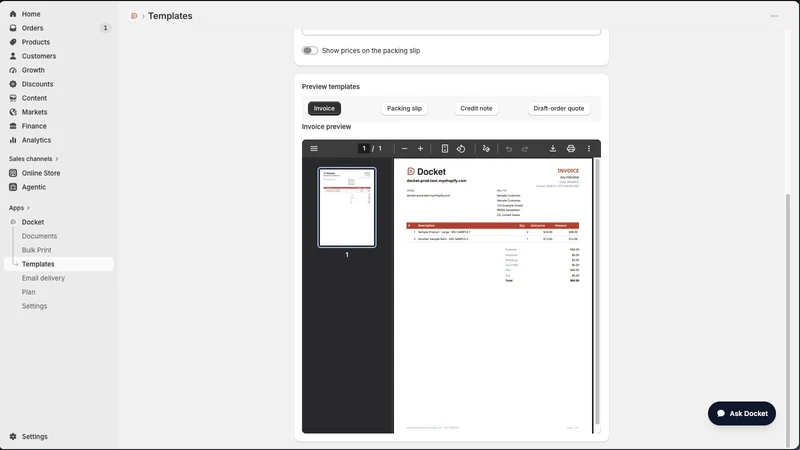 Docket: PDF Invoice Printer