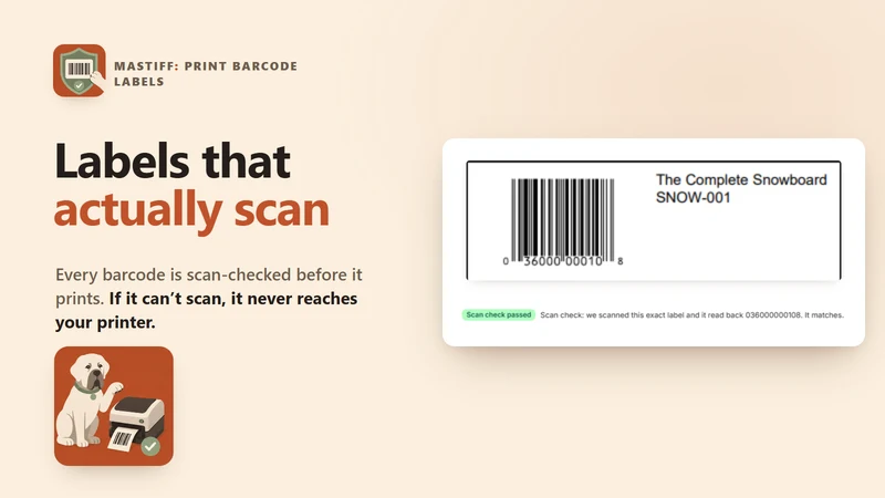 Mastiff: Print Barcode Labels