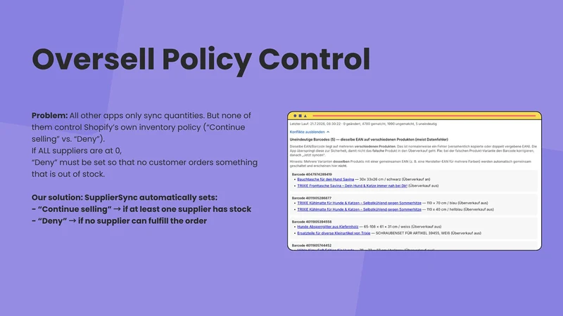 SupplierSync Stock + Oversell
