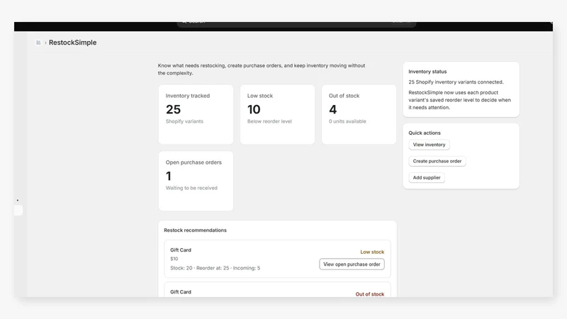 RestockSimple: Purchase Orders