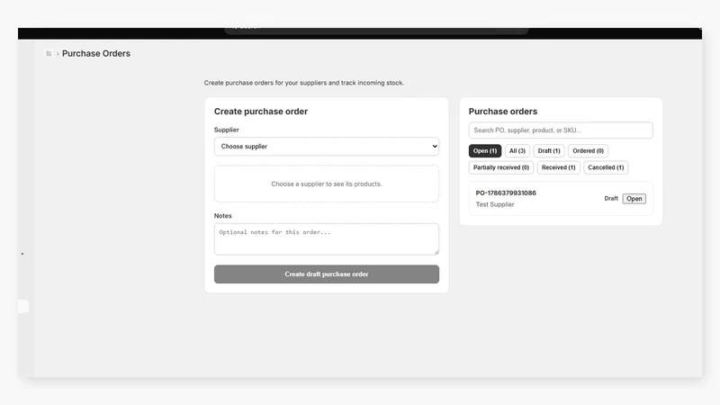 RestockSimple: Purchase Orders