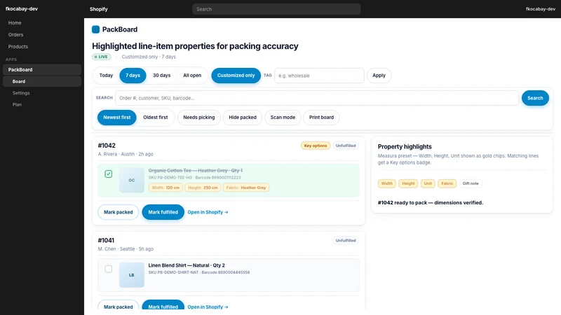 PackBoard: Order Pick View