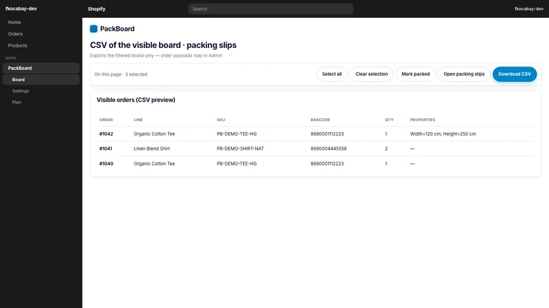 PackBoard: Order Pick View