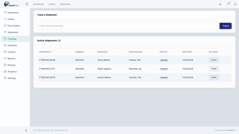 HawkFlux: Shipping & Tracking