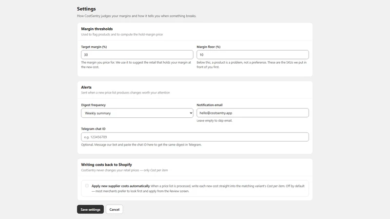 CostSentry: Margin Alerts