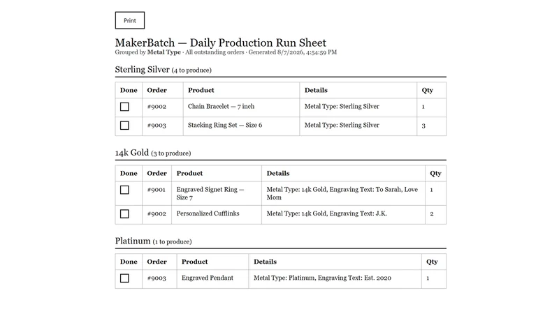 MakerBatch ‑ Custom Orders