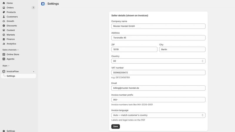 InvoiceFlow ‑ EU Invoice PDF