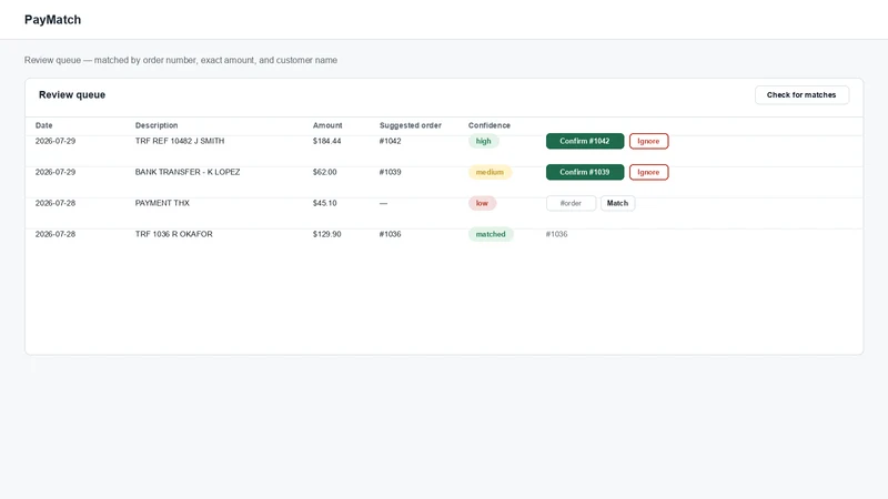 PayMatch: Bank Payment Match