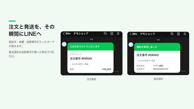 LINE で注文確認・発送通知・友だち追加‑Oshirase