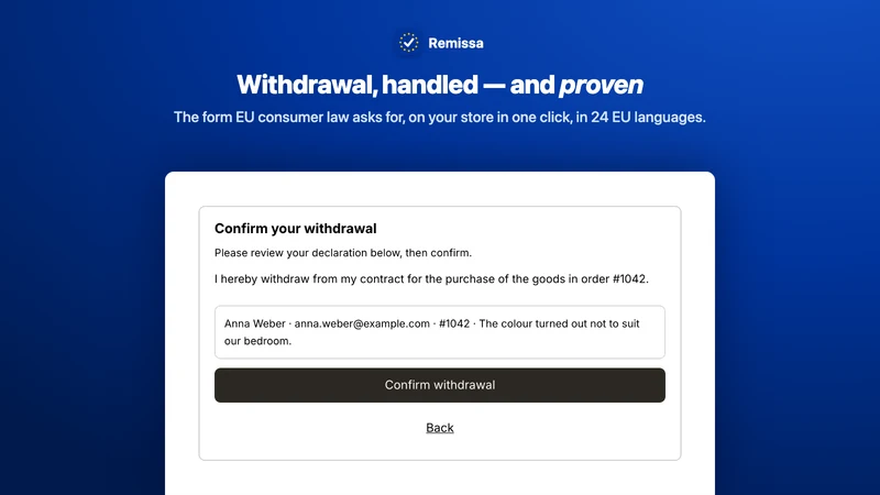 Remissa ‑ EU Withdrawal Form