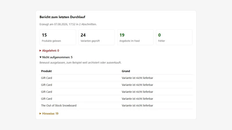 Feedwerk: Feed für idealo