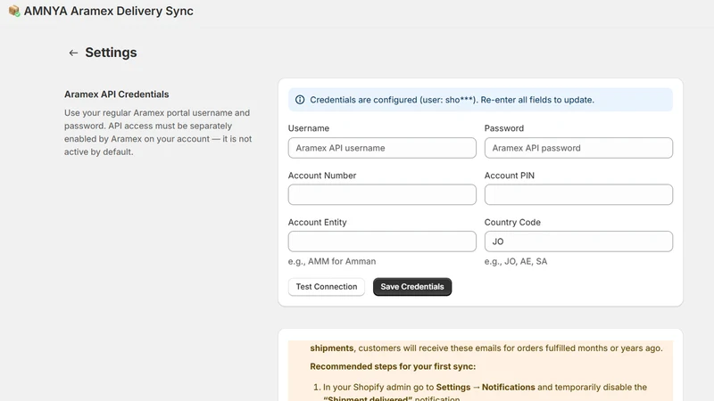 AMNYA: Aramex Delivery Sync