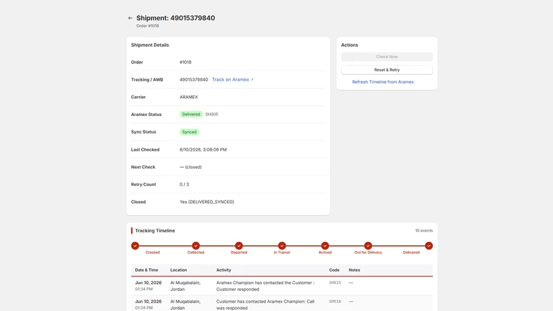 AMNYA: Aramex Delivery Sync