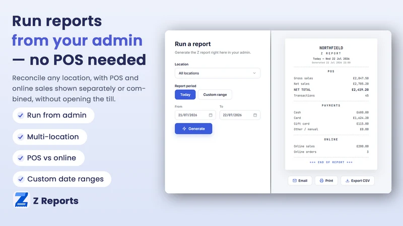 Z Reports ‑ POS End of Day