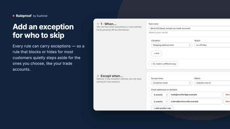 Snet: Ruleproof Checkout Rules