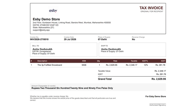 Esby: GST Invoicer India