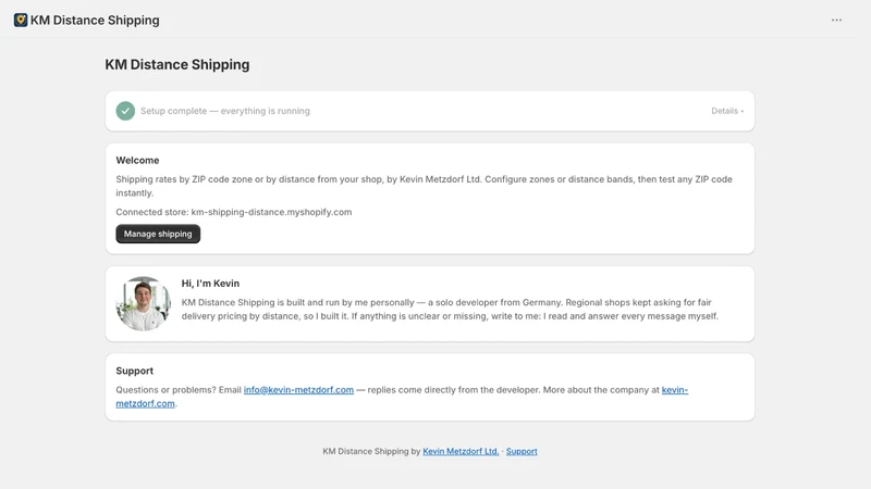 KM Distance Shipping