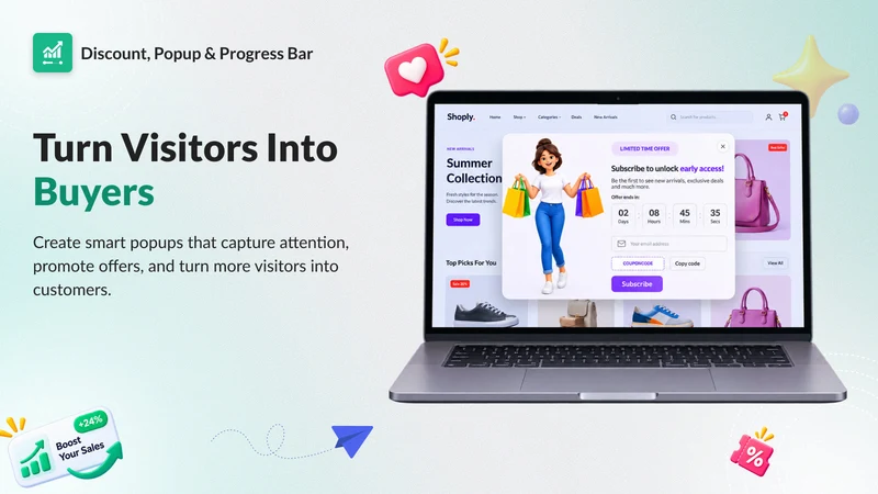 Discount, Popup & Progress Bar