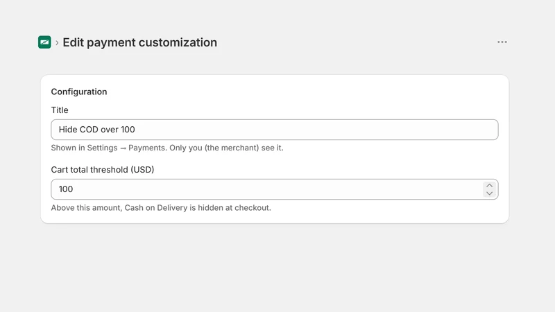 Manca: Hide COD by Cart Total
