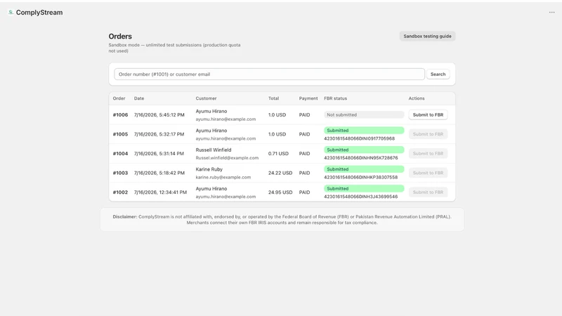 ComplyStream: FBR Invoices