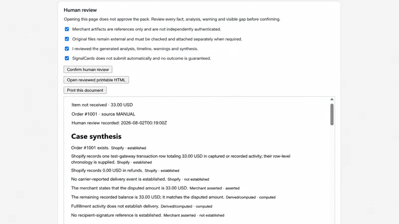 SignalCards Chargeback