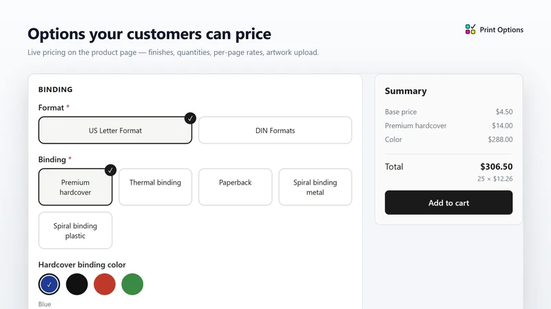 Print Options + Artwork Upload