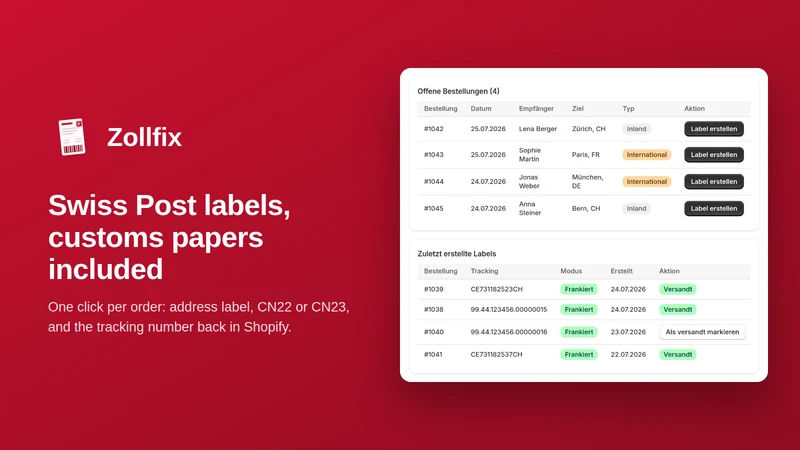 Zollfix ‑ Swiss customs labels