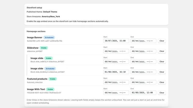 Scheduled Sections by TYBO