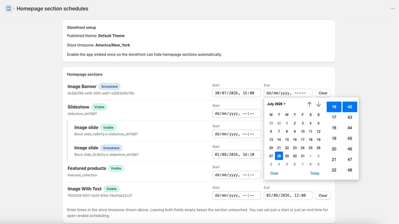 Scheduled Sections by TYBO