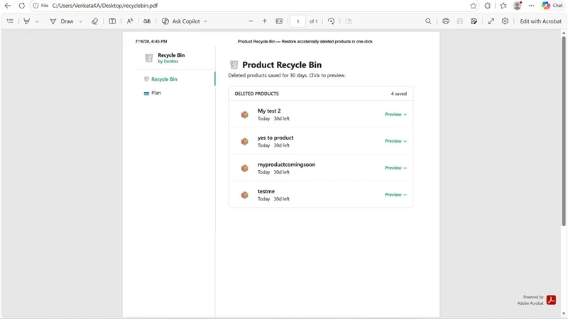 RecycleBin Product Backup