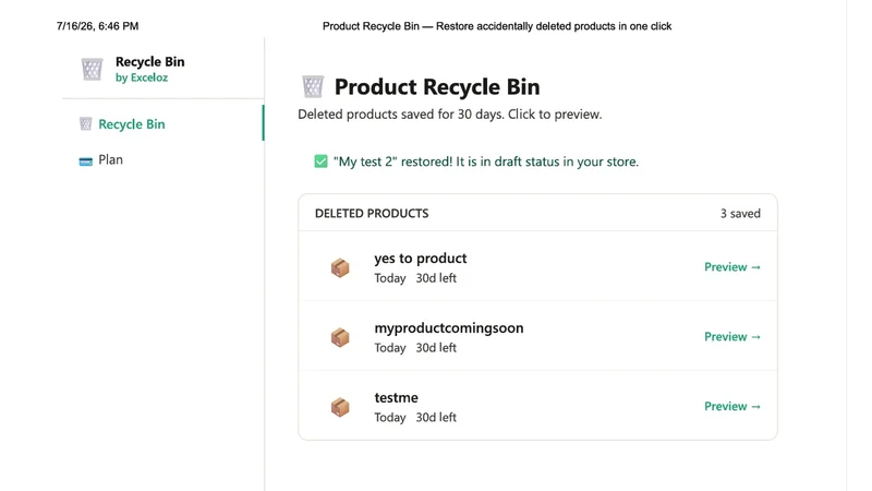 RecycleBin Product Backup